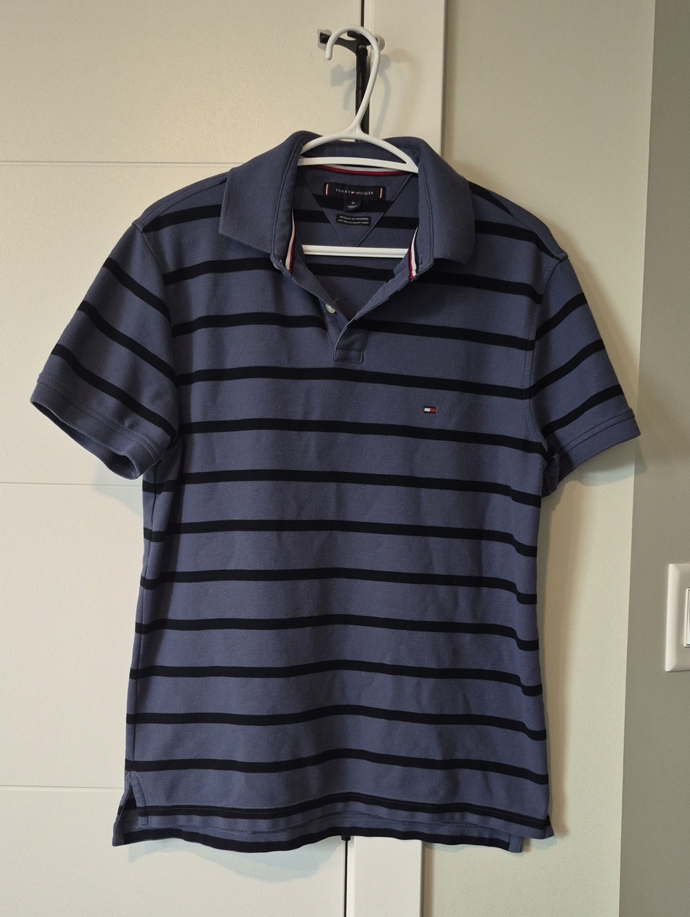 Tommy Hilfiger Men’s Blue Polo with Black Stripes Medium